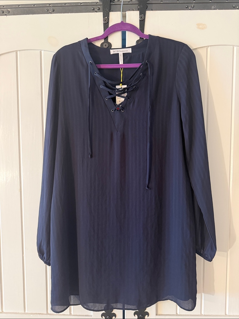 BCBGeneration Navy Lace-Up V-Neck Long Sleeve Tunic Dress